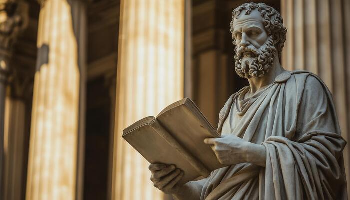 a-marble-statue-of-the-greek-philosopher-socrates-holding-an-open-book-and-wearing-traditional-greek-with-a-beard-and-two-small-curly-buns-on-top-of-his-head-stands-outside-the-entrance-photo.jpg